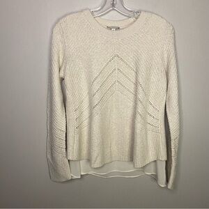 Lucky Brand holiday cream gold metallic crew neck knit sweater Size large